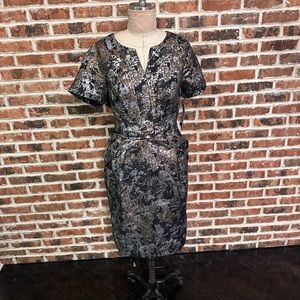 SHANI Jacquard Sheath Dress Black/Gold